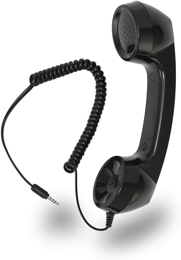 Jiawu Vintage Retro Telephone Handset, Cell Phone Receiver MIC Microphone Speaker for Cellphone, Smartphone and Computers, Old Telephone Headse with 3.5 mm Socket (Black) - Product Image