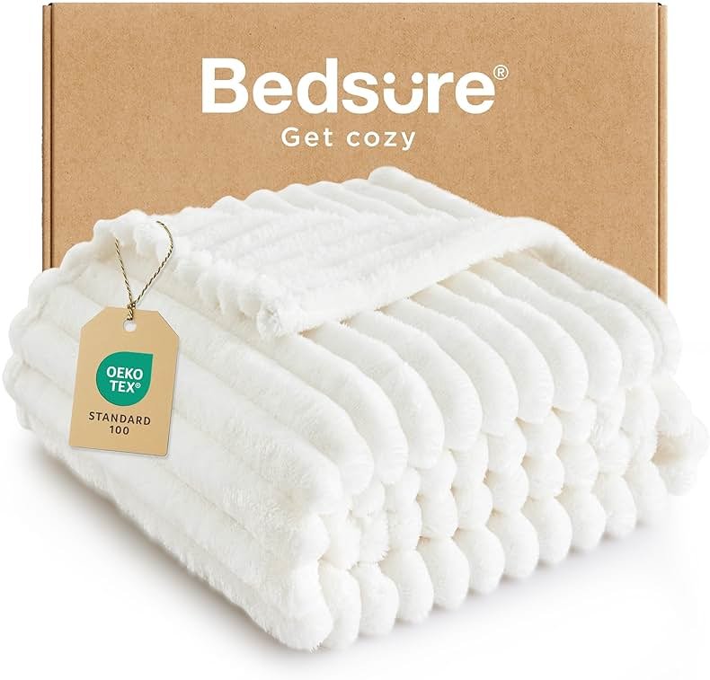 Bedsure GentleSoft White Throw Blanket for Couch - Cozy Soft Fleece Summer Throw Blankets for Bed, Cute Small Gift for Women Girls, House Bedroom Decor Aesthetic, Off White, 50x70 Inches - Product Image