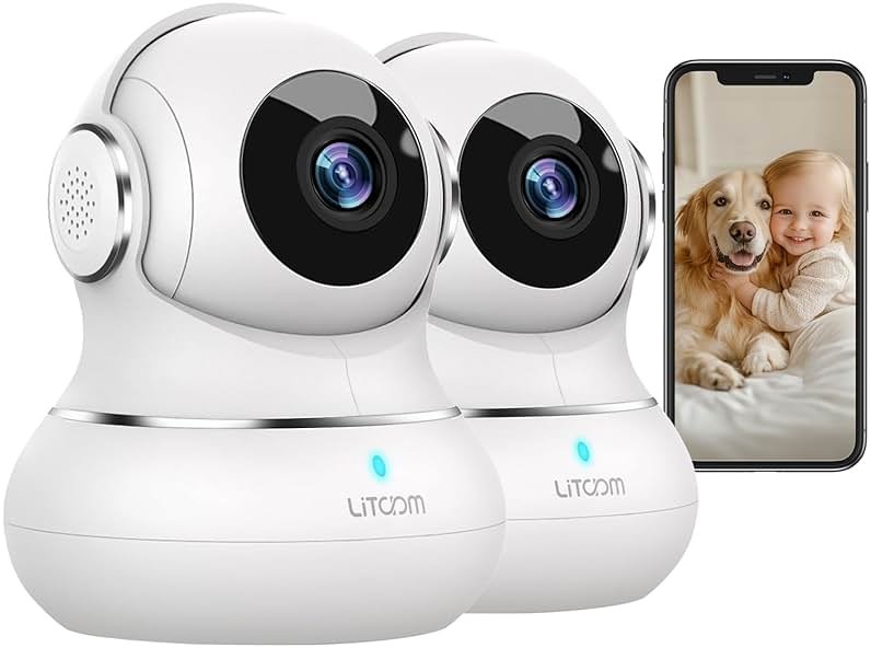 litokam 360 Cameras for Home Security 2K, 2 Pack Indoor Security Camera for Baby/Pet/Nanny with Night Vision, 2.4 GHz Smart WiFi Cam with Motion Detection & Two Way Audio - Product Image