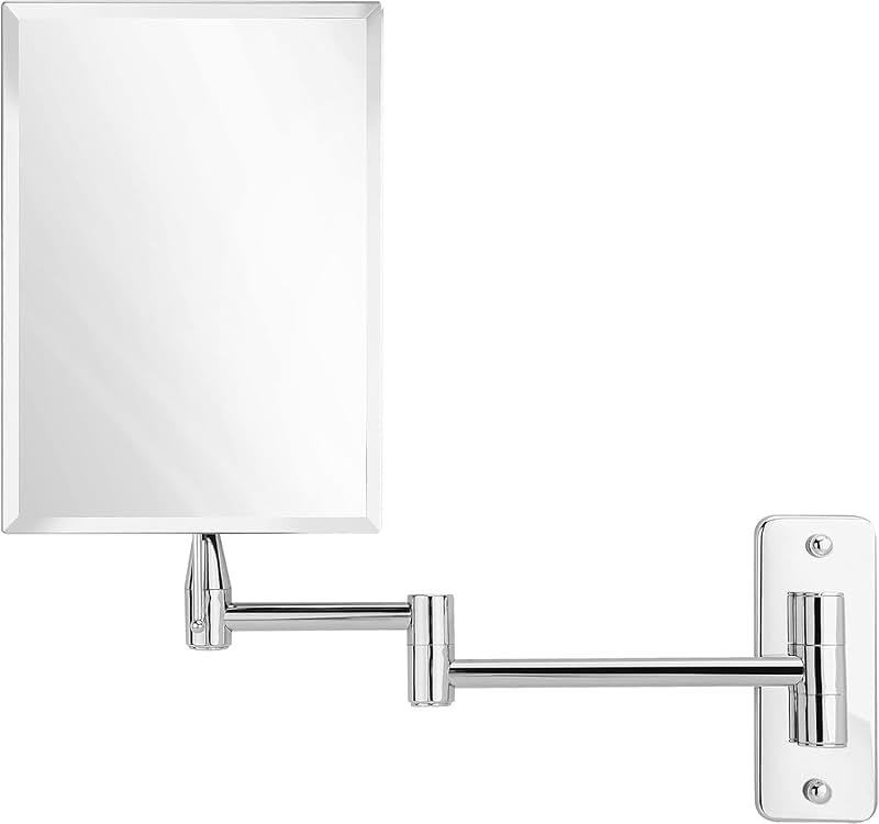 MIRRORVANA Frameless Wall Mount Mirror for Bathroom with 11" Extension Swivel, No Magnification, Rectangular 8.7" x 6.3" Surface, Chrome - Product Image