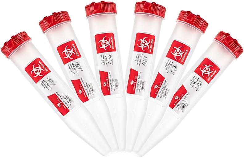 Sharps-Shuttle - Single Use Travel Sharps Container for Needles Syringes - Portable Small Sharp Containers with Locking Lid, Puncture Resistant Transportable Needle Disposal Containers 6 Pack - Product Image