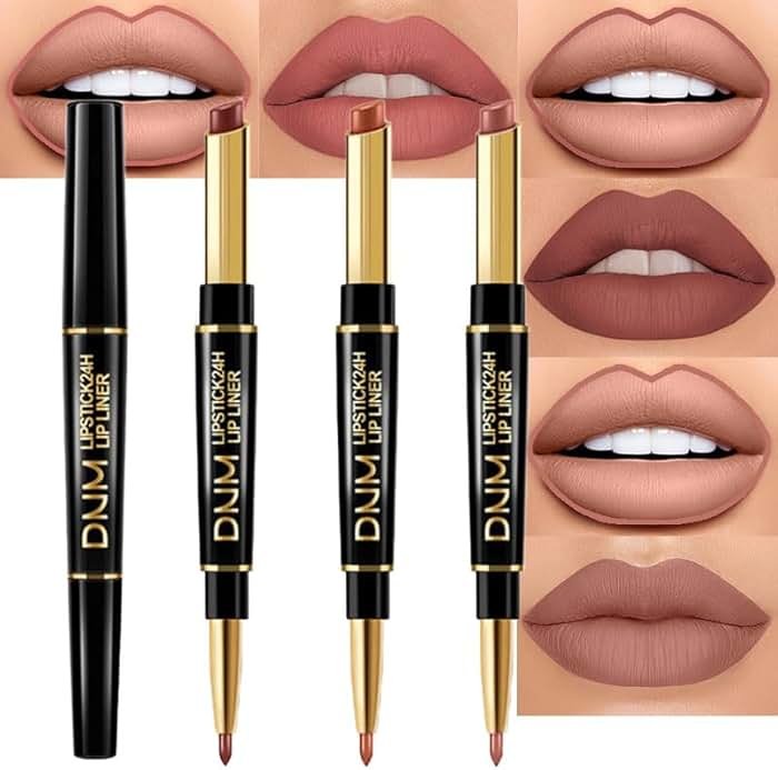 evpct 3Pcs Chestnut Nude Brown Matte Lip Liner and Lipstick Combo Set Kit for Women Antique Rose Magic Lipstick 24 Hours Original Lip Liner Makeup Stain Long Lasting Waterproof Smudge Proof labial - Product Image