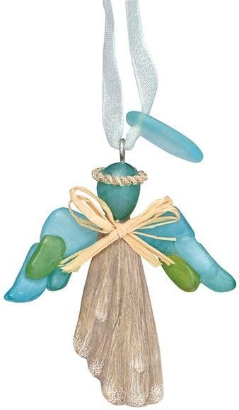 Cape Shore Christmas Resin Ornament, Driftwood and Sea Glass Angel, Holiday Tree Decoration, Home Collection - Product Image