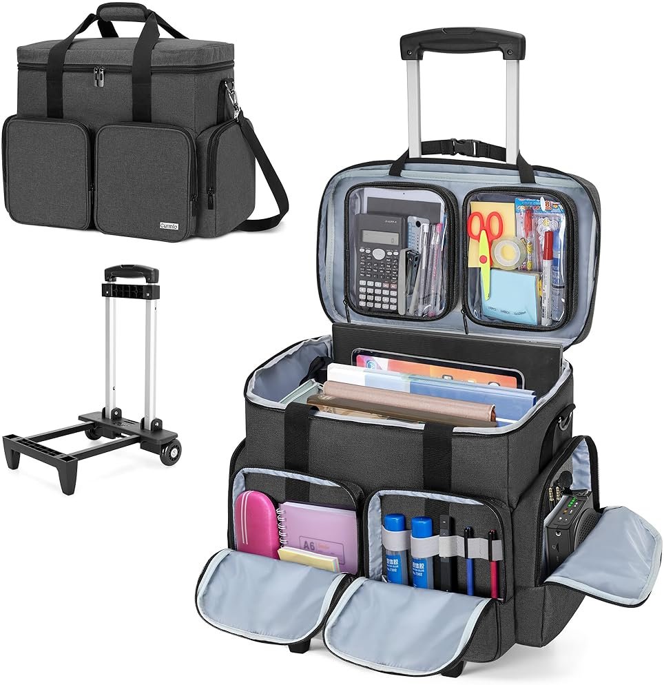 CURMIO Rolling Teacher Tote Bag with Padded Laptop Compartment for up to 15.6 Inches Laptop, Wheeled Teacher Bag for Teaching, Office, Craft, Black - Product Image