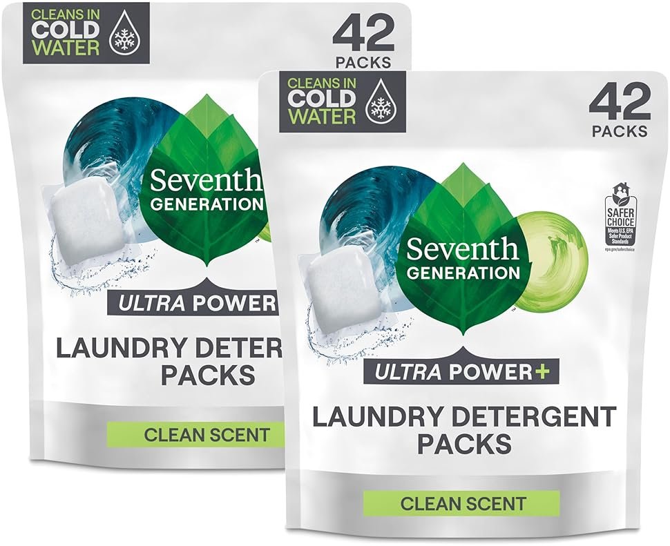 Seventh Generation Laundry Detergent Packs, Ultra Power+, Clean Scent, EPA Safer Choice Certified, 84 Loads (2 pouches, 42 Ct EA) - Product Image