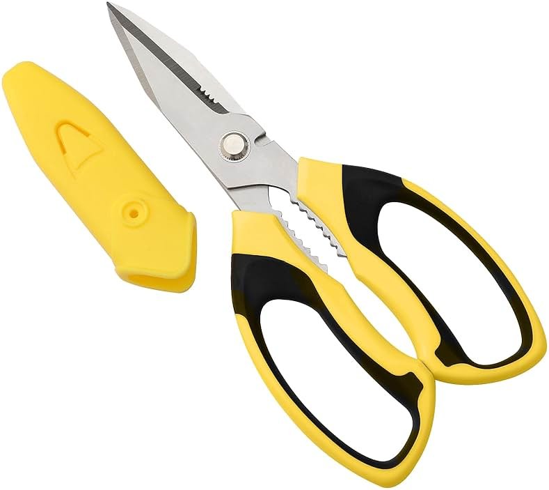 BoFuYuan Utility Scissors Heavy Duty: 8-Inch sharp Scissors All Purpose heavy duty, Serrated Blades Cut Carpet, Cardboard, Wire, Leather, Fabric, Multipurpose Shears for Kitchen, Garden, Office, Craft - Product Image
