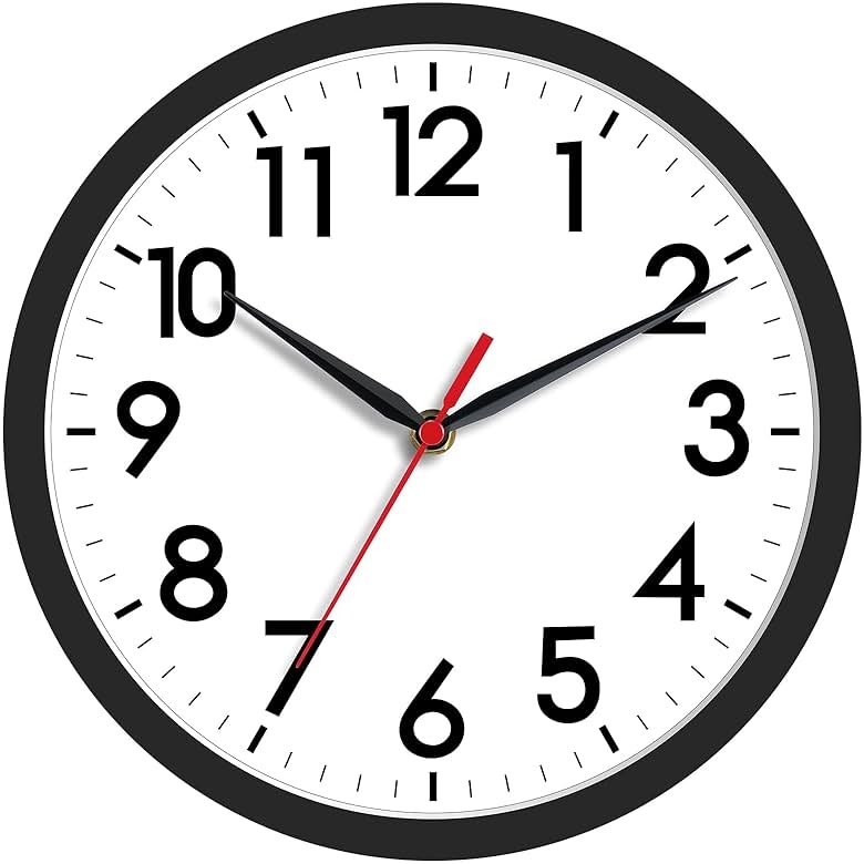 AKCISOT Wall Clock, Modern Small Wall Clocks Battery Operated 8 Inch, Silent Non-Ticking Analog Classic for Office, Home, Bathroom, Kitchen, Bedroom, School(Black) - Product Image
