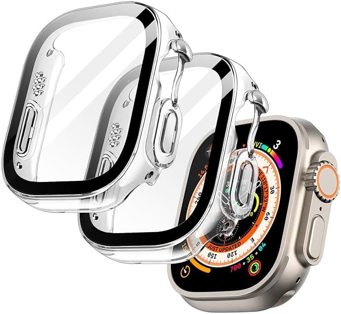 JETech Case with Screen Protector for Apple Watch Ultra 3/2/1 49mm, Overall Protective Cover, Built-in Tempered Glass Film High Sensitivity, 2 Pack (Clear) - Product Image