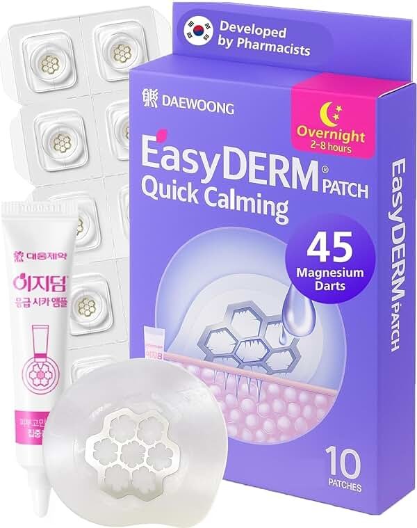 EasyDerm Quick Calming Magnesium Pimple Patches – Acne Spot Treatment with Tweezers & Ampoule, 10 Patches, Zit Sticker, Daewoong Pharmaceutical, Summer Season Travel Essentials - Product Image