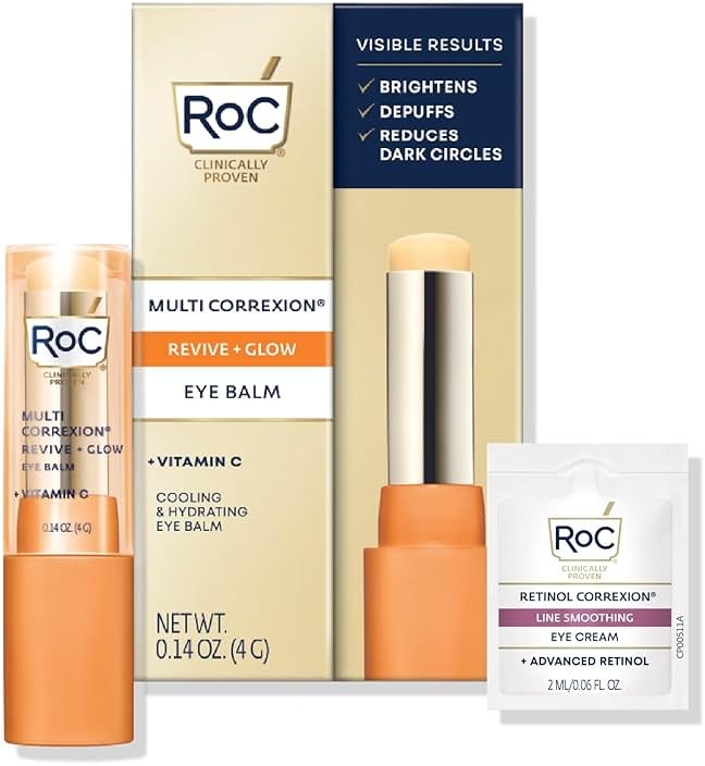 RoC Multi Correxion Revive + Glow Eye Balm with Vitamin C (0.14 oz) + Retinol Eye Cream Packette - Product Image