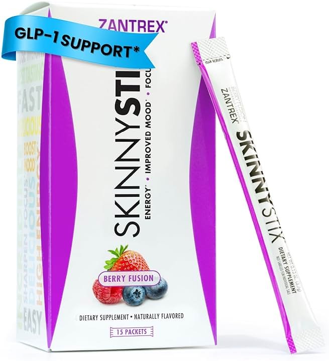 Zantrex SkinnyStix Berry Fusion GLP-1 Support Drink Mix, Energy & Metabolic Support Powder, Appetite Control, 15 Single-Serving Packets - Product Image