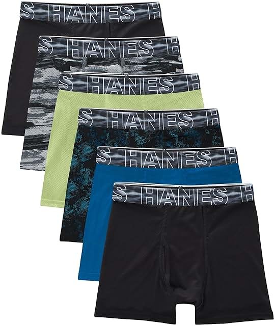 Hanes boys Performance Tween Boxer Briefs Underwear, Assorted Prints & Solids, 6-pack - Product Image