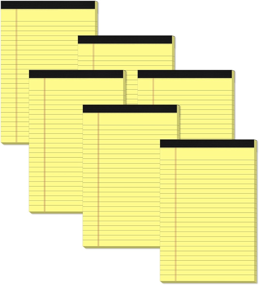 Yellow Note Pads 5x8 Small Legal Pads College Ruled Notepad for Office 6 Pack Yellow Writing Pads 5x8 Narrow Ruled Paper Pads 25 Lines 80 GSM Paper Tablets 5x8" Lined Notepads With 30 Sheets Per Pad - Product Image