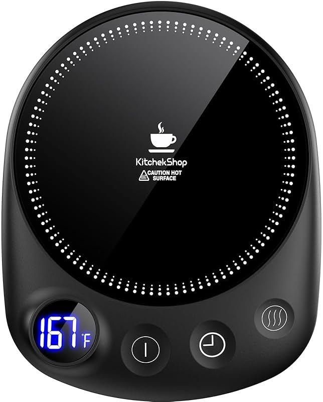 KitchekShop Coffee Mug Warmer-Fastest Heating & Highest Temperature, Coffee Cup Warmer for Desk Auto Shut Off, 4 Temp Settings & 1-12H Timer, Smart Electric Mug & Candle Warmer for Coffee, Tea (Black) - Product Image