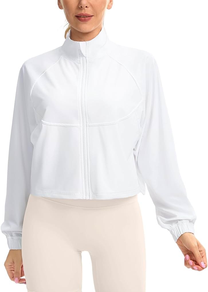 Soothfeel Women's Athletic workout Jacket Lightweight UPF 50+ Long Sleeve Sun Protection Shirts Zip Up Cropped Hiking Tops - Product Image