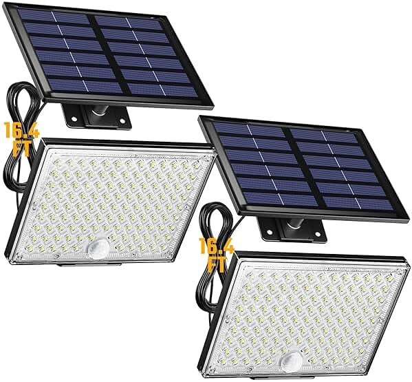 SUPERDANNY Solar Outside Lights with 113 Bright LEDs 7000K, Motion Sensor Outdoor Flood Lights Dusk to Dawn with 16ft Cable IP65 Waterproof, Security Light for Garden Barn Porch 2 Pack - Product Image