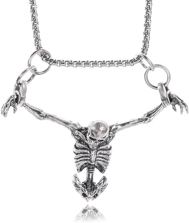TKHLT Punk Skeleton Skull Necklace Captivity Skull Pendent Biker Rock Jewelry Gift for Men and Women - Product Image