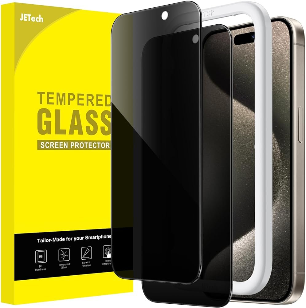 JETech Privacy Screen Protector for iPhone 15 Pro Max 6.7-Inch, Anti-Spy Tempered Glass Film with Easy Installation Tool, 2-Pack - Product Image