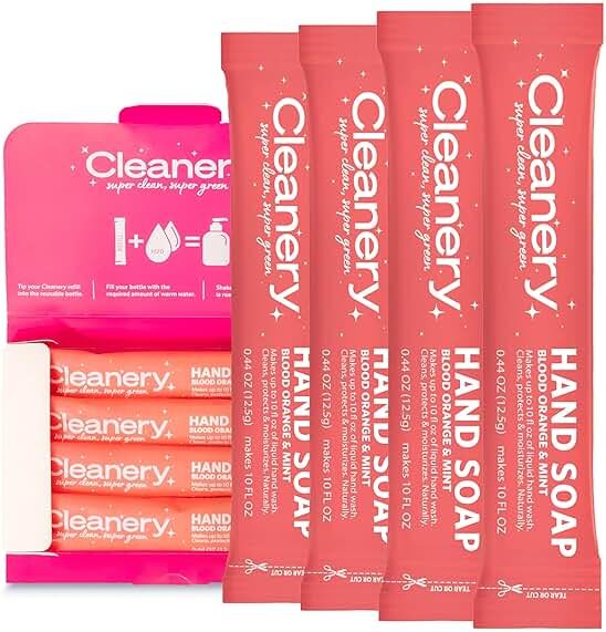 Cleanery Moisturizing Hand Soap Refill Powder Concentrate 4 Pack, 10 fl oz Refill, Blood Orange & Mint - Product Image