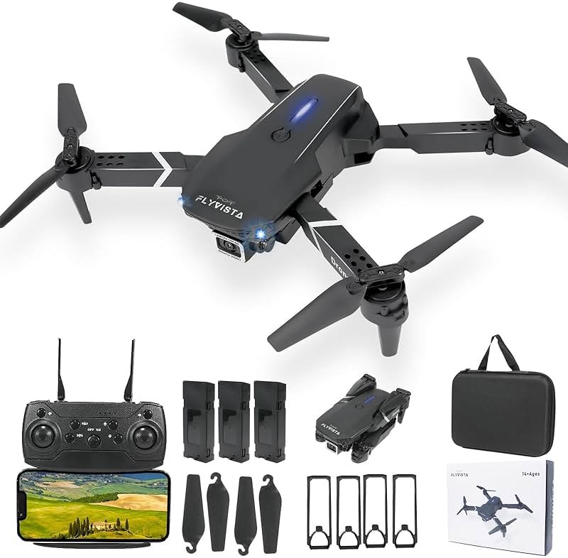 FLYVISTA Mini Drone with Camera for Adults Kids, 1080P WiFi FPV Camera Drone with 3 Batteries, One-Click Take Off/Landing, Altitude Hold, Headless Mode, 360° Flips, 3-Gear Speeds, Emergency Stop, Carrying Case, Toys Gifts for Kids and Adults Beginner - Product Image