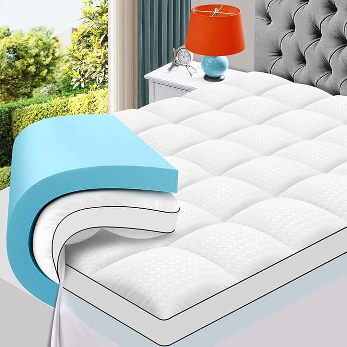 MASVIS Queen Size Dual Layer 4 Inch Memory Foam Mattress Topper, 2 Inch Cooling Gel Memory Foam and 2 Inch Pillow Top Mattress Pad Cover for Back Pain, Medium Support - Product Image