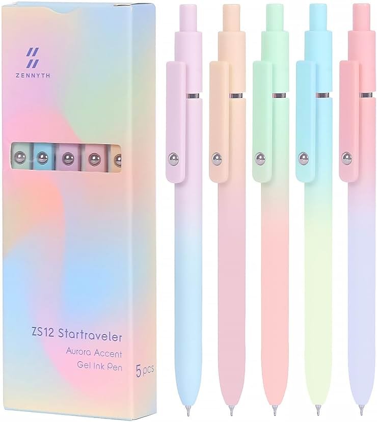 FIOVER Gel Pens, 5pcs Black Ink Medium Point 0.7mm Smooth Writing Pens with Comfort Grip, Aesthetic Ballpoint for Journaling School Office Supplies, Gifts for Women Men(5PCS Gradient Black Ink) - Product Image