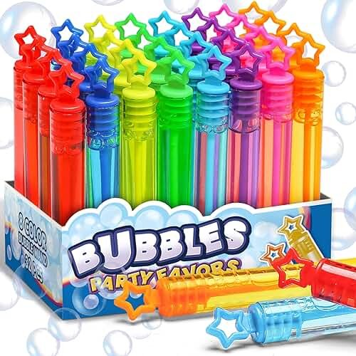 32 Pcs 8 Colors Neon Bubbles Party Favors For Kids, Mini Star Bubble Wand Bulk In Gift Box as Goody Bags Stuffer, Classroom Giveaways, Carnival Prizes Toy, Birthday Treats, Party Supplies For Toddlers - Product Image