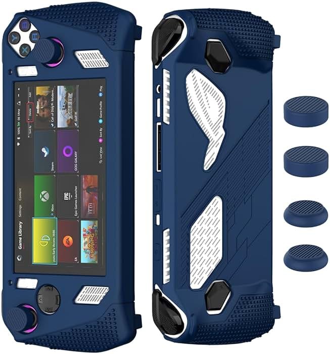 for Rog Ally Stand Protective Case, Silicone Accessories Protector, Soft Cover Skin Shell with 2 Pairs Thumb Grips Caps, Full Protection Kickstand for ASUS Rog Ally Handheld 2023 (Blue) - Product Image