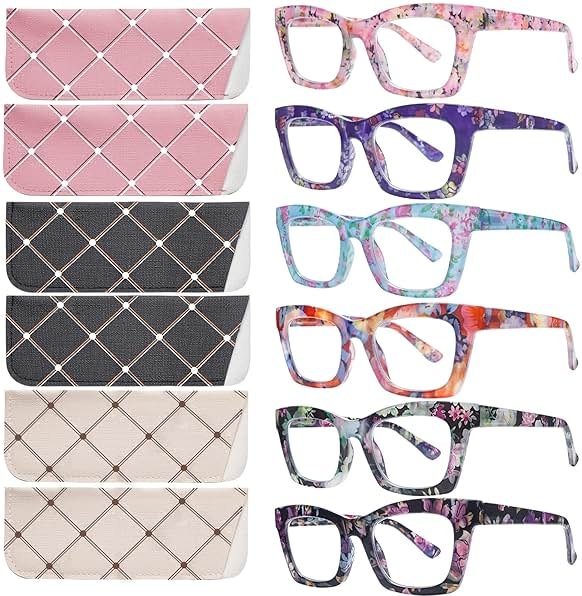 SIGVAN 6 Pack Reading Glasses Blue Light Blocking Square Computer Spring Hinge Readers for Women - Product Image