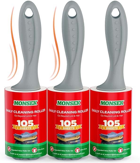 MONSEK 4X Extra Sticky Lint Roller for Pet Hair, Lint Rollers 315 Sheets Mega Value Set, Pet Hair Remover with 3 Upgraded Handle 3 Rollers, Portable Lint Remover for Clothes, Furniture, Dog & Cat Hair - Product Image