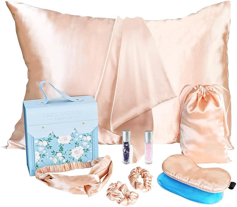 Gifts for Teenage Girls, Teen Girl Graduation Gift for 10 11 12 13 14 15 16 17 Year Old, Tween Girl Gift Ideas, Daughter, Sister Birthday Gift, Satin Pillowcase, Satin Eye Mask and Hair Accessories - Product Image