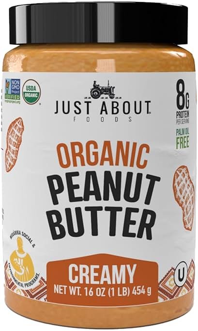 Just About Foods Organic & Keto Peanut Butter Creamy 1 lb Gluten-Free, No Sugar Added, No Palm Oil, Unsweetened Peanut Spread, USDA Organic & Non-GMO - Product Image