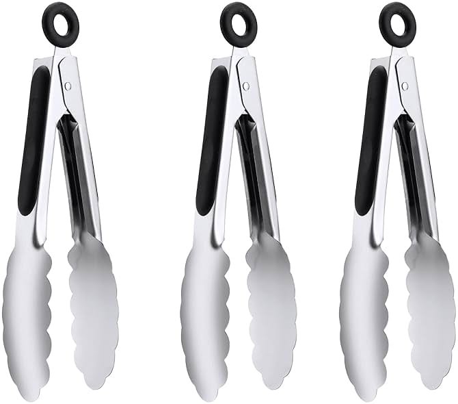 7" Small Kitchen Tongs Set of 3, Stainless Steel Ice Tongs Food Tongs, Mini Serving Tongs for Appetizers, Salad, Buffet (7", 3PCS) - Product Image