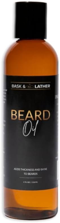 BASK & LATHER Beard Growth Oil, Frizz Free Hair Oil for Men Beard Care with Vitamins & Natural Ingredients to Hydrate, Smooth & Soften for Shiny, Thicker Fuller Beard Hair and Texture, 4 fl oz. - Product Image