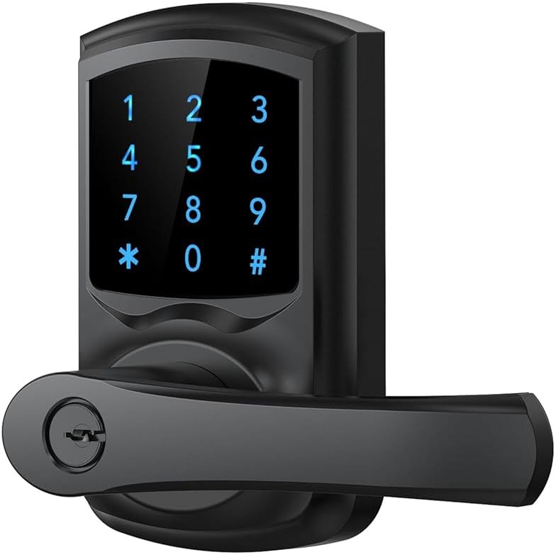 HIDALIFE Keyless Entry Door Lock with Keypad and Handle for Front Doors, Touchscreen Electronic Door Lock, Anti-peep Password, Auto-Locking, Matte Black - Product Image
