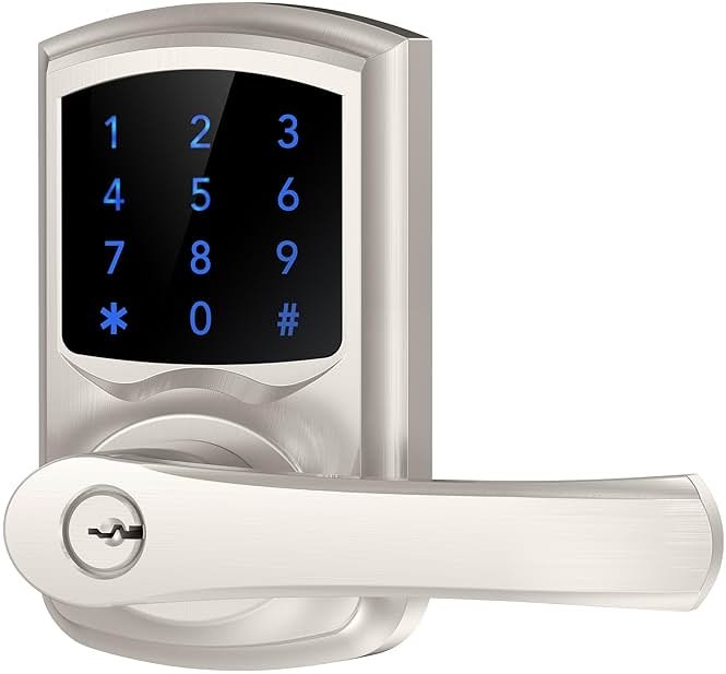 HIDALIFE Keyless Entry Door Lock, Keypad Door Lock with Handle, Electronic Door Lock, Touchscreen, Auto-Locking, Anti-peep Password, Easy to Install for Front Door, Home, Office, Satin Nickel - Product Image