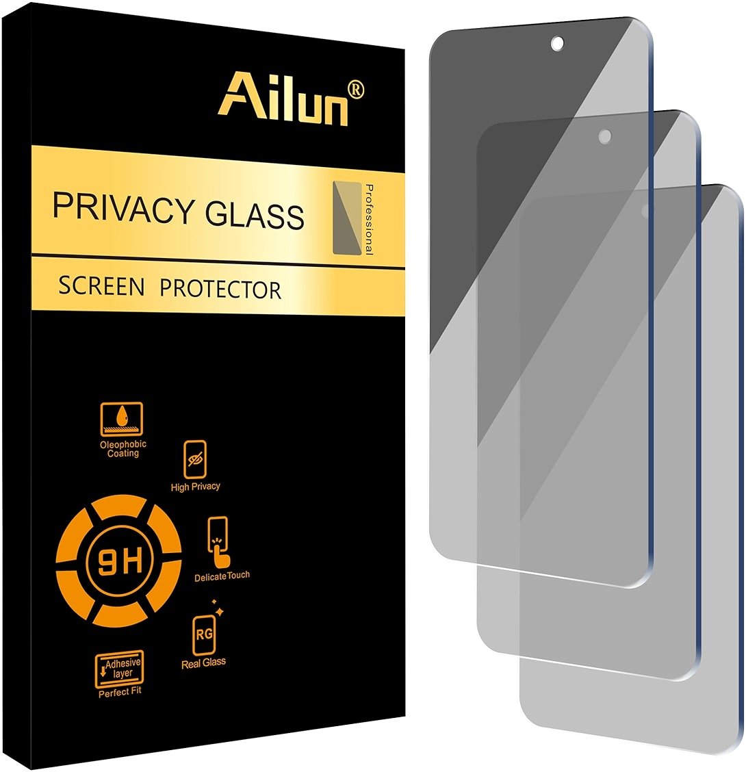 Ailun Privacy Screen Protector for iPhone 16 Plus/ 15 Plus/ 15 Pro Max 6.7 Inch 3 Pack Tempered Glass Anti Spy Private - Product Image