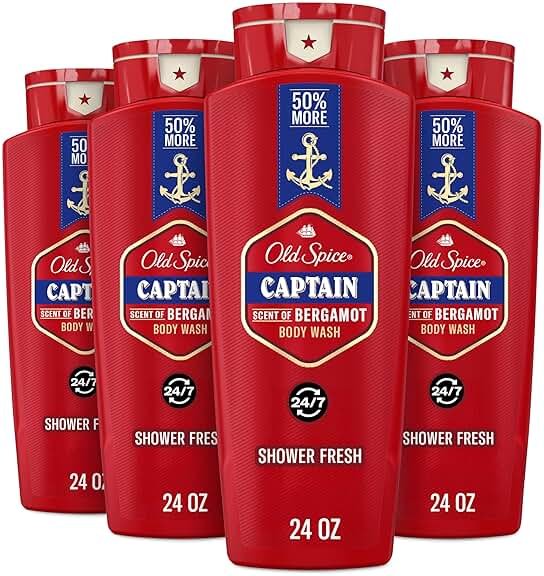 Old Spice Refreshing Body Wash for Men, 3X Defense, 24/7 Shower Fresh with Long Lasting Scent, Red Collection, Captain with Bergamot Scent, 24 oz (Pack of 4) - Product Image
