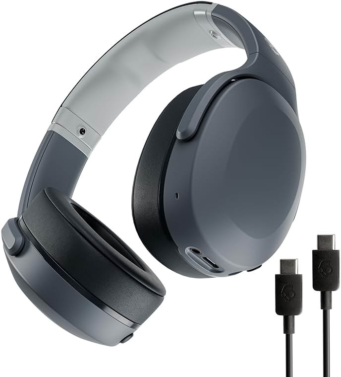Skullcandy Crusher Evo Wireless Bluetooth Headphones with Extra USB-C Charging Cable, Multi-Sensory Bass, Noise Isolating Over-Ear Fit, 40 Hours Battery, Microphone for iPhone Android - Chill Grey - Product Image