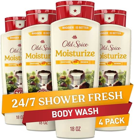 Old Spice Cleansing Body Wash for Men, 24/7 Shower Fresh with Lasting Scent, Restore & Renew, Gentle on Skin, Vitamin B3, Moisturize with Shea Butter Scent, 18 oz (Pack of 4) - Product Image