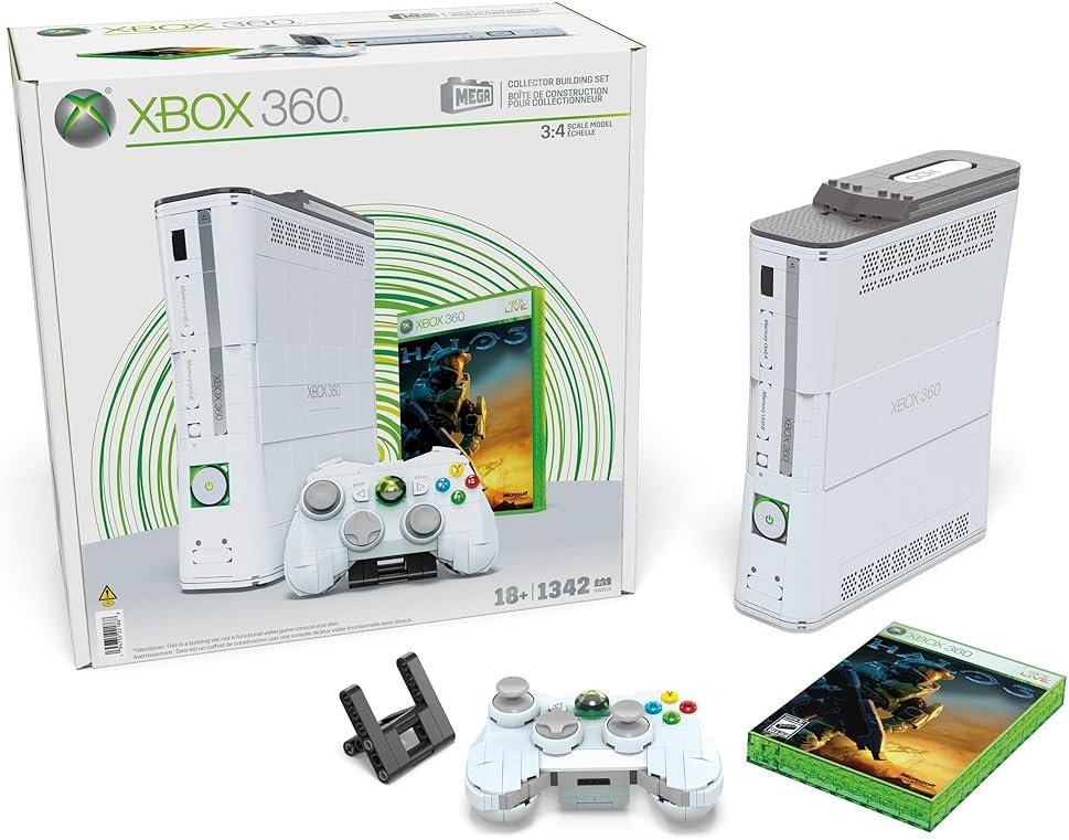 MEGA Microsoft Collectible Building Set, Xbox 360 Replica Model with 1342 Pieces, Controller and LED Lights, Build & Display Toy for Adult Collectors - Product Image