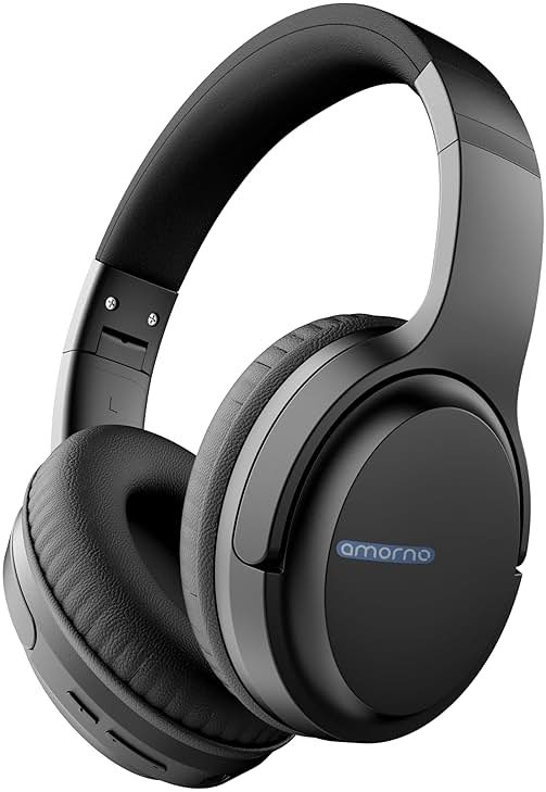 AMORNO Bluetooth Headphones Over Ear, 68 Hours Playtime Wireless Headphones with Mic, Foldable Adjustable Lightweight HiFi Stereo Headset for Cellphone/PC/Work/Travel/Home/Office (Black) - Product Image