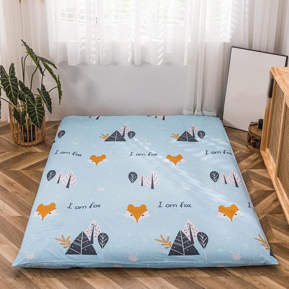 Futon Floor Mattress Cover with Zipper,100% Cotton Cover for Traditional Shikibuton Futon Mattress Protective Cover,Soft Machine Washable,Fox,King/180x200cm - Product Image