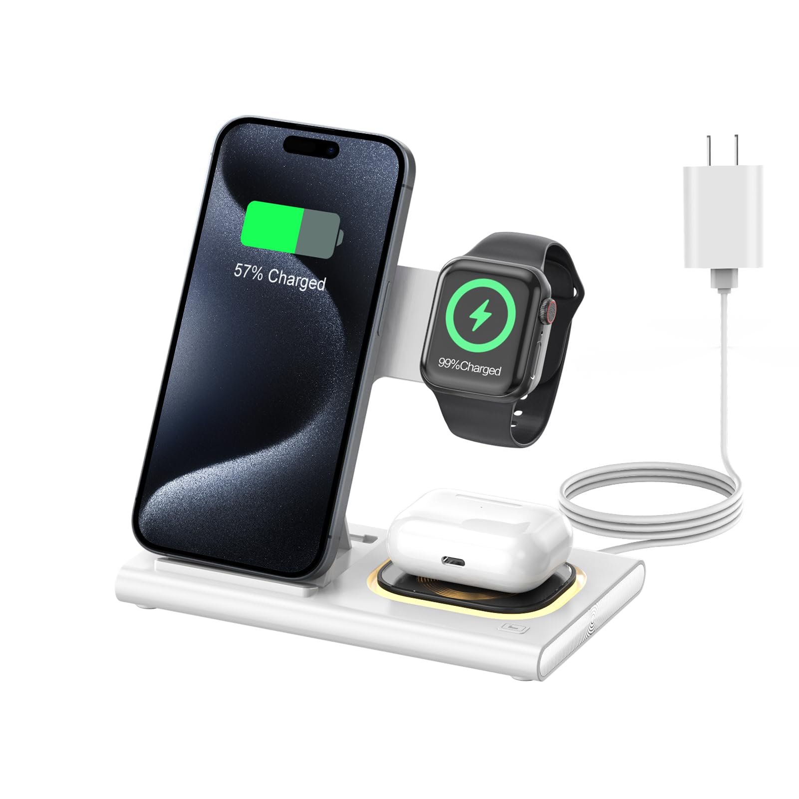 3 in 1 Foldable Charging Station for Apple Products,Wireless Charger for iPhone 17 16 15 14 13 12 Pro Max,Travel Dock Adapter&Light for iWatch Series 11 10 9 Ultra 3/2 SE 3/2,for AirPods 4 3 2 Pro 3/2 - Product Image