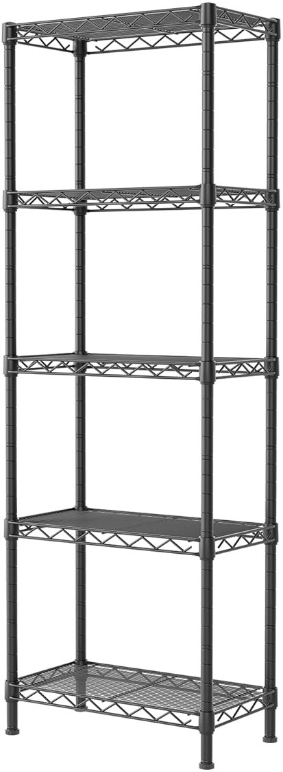 SINGAYE Metal Shelves Wire Shelving：Storage Rack Standing Units Shelf for Kitchen Laundry Bathroom Closet Organizers Pantry Narrow Mesh Adjustable 10" D x 16" W x 55" H Black - Product Image