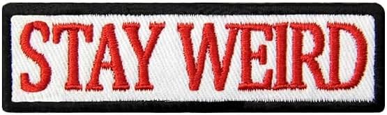 DAMORR – Stay Weird Patch – Embroidery Patch – Iron On Patch/Sew On Patch – Patches for Clothes, Backpack, Jackets, Caps etc (White) - Product Image
