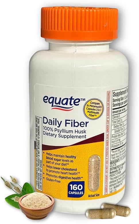 Daily Fiber Psyllium Husk Capsules, 160ct (Pack of 1) Supplement for Regularity & Digestive Support, Boxed by Fusion Shop Store - Product Image