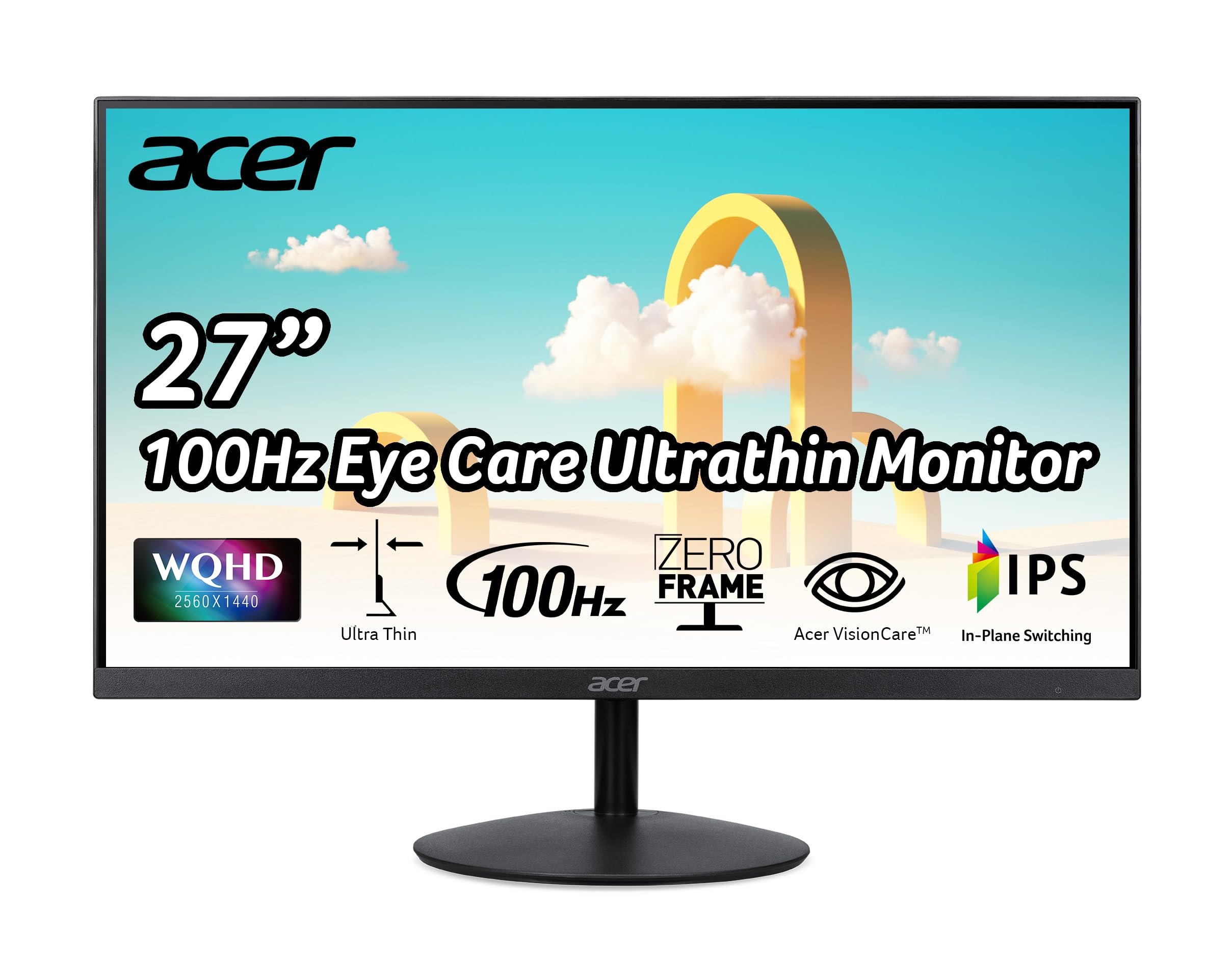 acer SB272U Ebiip 27" WQHD 2560x1440 IPS Zero-Frame Gaming Office Monitor | AMD FreeSync Technology | Ultrathin Stylish Design | 100Hz | 1ms VRB | Low Blue Light | Display Port & 2 x HDMI 2.0 Ports - Product Image
