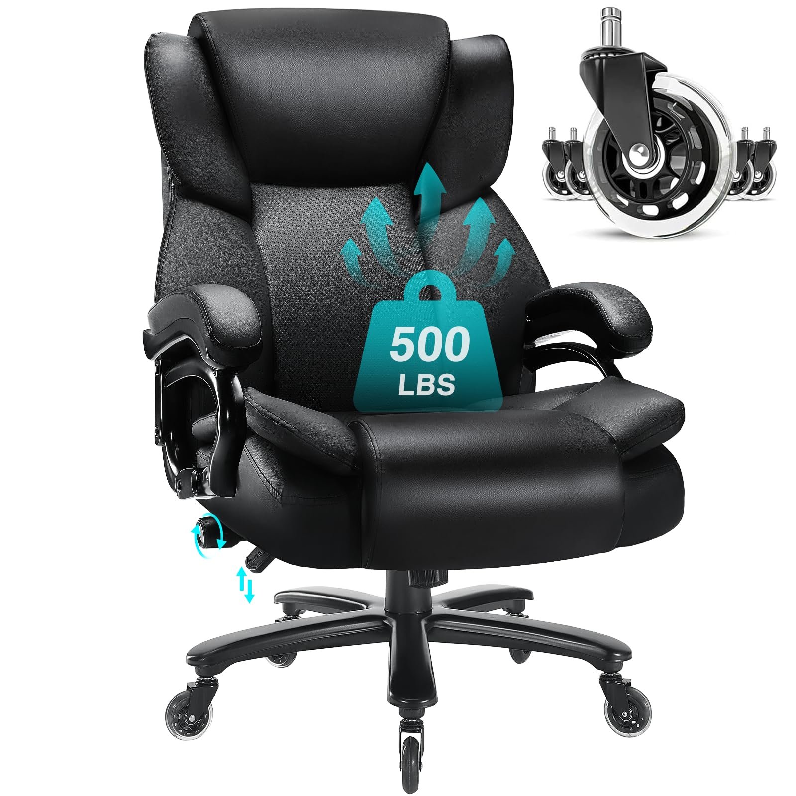 Indulgear 500lbs Big and Tall Office Chair, Heavy Duty Office Chair for Heavy People, High Back Executive Desk Chair with Adjustable Lumbar Support,Quiet Rubber Wheel,Pocket Spring Cushion - Product Image