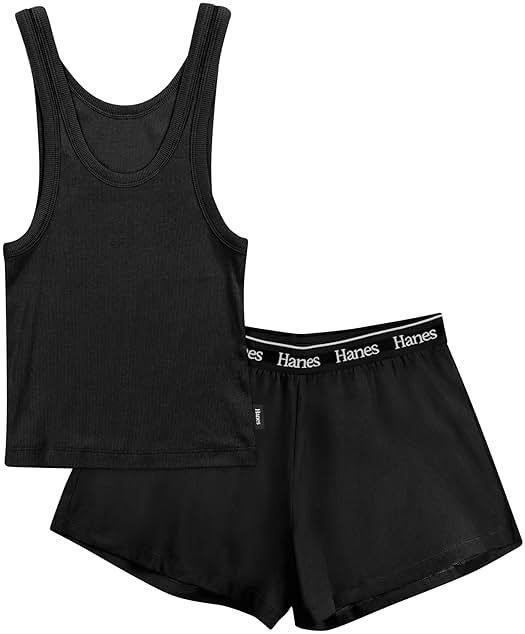 Hanes Women's Originals Comfywear Rib Crop Tank and Sleep Shorts, 2-Piece Set - Product Image